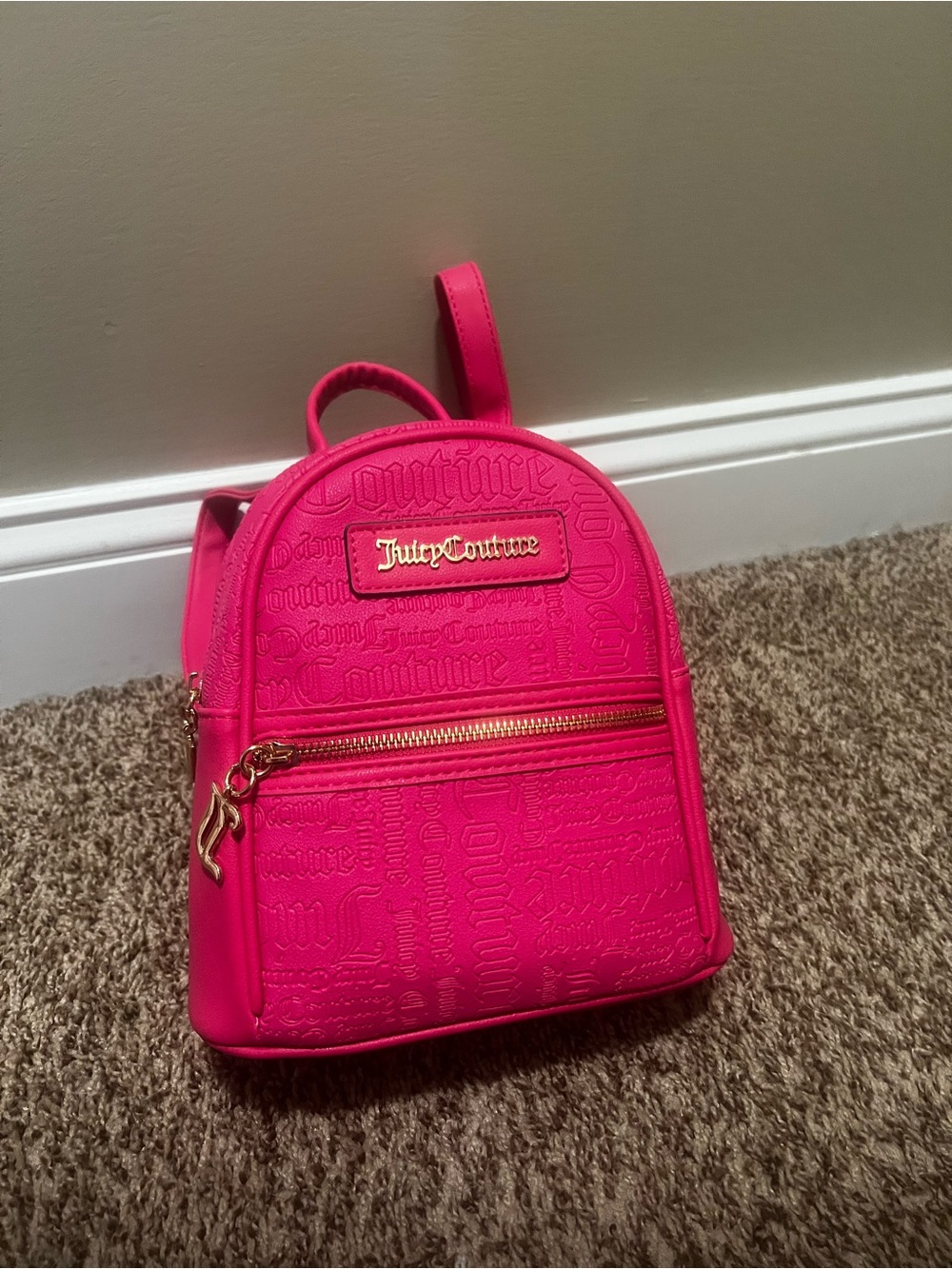 Juicy Couture Hot Pink Mini Backpack with Gold Hardware
